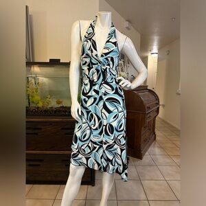 Y2K BEBE geo print halter neck dress